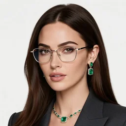 portrait of megan fox with glasses in a business suit, jewelry, greek, emerald, intricate, headshot, highly detailed, digital painting, artstation, concept art, sharp focus, cinematic lighting, illustration, art by artgerm and greg rutkowski, alphonse mucha, cgsociety