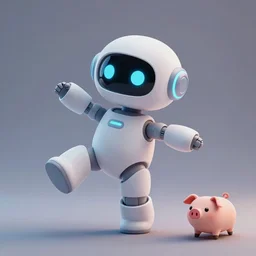 product photo of a futuristic introverted shy cute robot pet, asymmetric flowing dancing pose minimalistic cute, by artgerm and greg rutkowski and marc newson and zaha hadid, alphonse mucha, samsung apple webcam, matte glossy materials, neon, otter puppy pig. three quarter view, volumetric light, detailed, octane render, midsommar