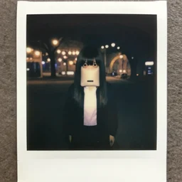 dreamy polaroid photograph of madotsuki in the backrooms, many lights in background