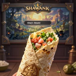 a close - up shawarma roll, in concept art of main menu loading screen background. for russian mmorpg king's bounty by katauri, by a chinese freelance artist, artstation, behance, style of hearthstone