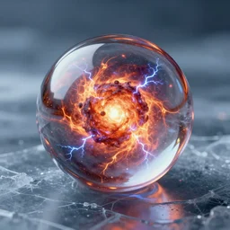 glass sphere fire supernova inside on ice surface, 4k, HD, quality shape, rendered in unreal engine, artstation, volumetric lightning, ultra detailed, realistic reflections