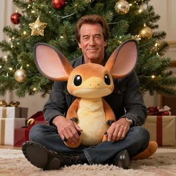 highly detailed neopets sitting on steven seagal beneath a christmas tree, realistic,