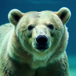 a bear underwater, close up, bright green light, high quality, sharp focus, sigma 8 5 mm