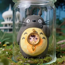 cinestill 5 0 d, 8 k, j. j abrams flare ; esoteric ultra realistic seinen manga faberge timepiece in totoro ( 1 9 9 0 ) film still garden scene in frontiers in translucent plastic photography fashion magazine june seinen manga closeup portrait edition, hyperrealistic real - life devanagari shaped clay occult timepiece film still in victorian glass jar, pointe pose, perfect eyes, tilt shift wide shot zaha hadid background