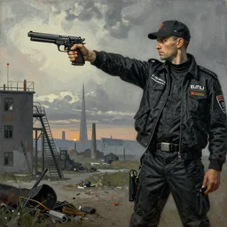 sangheilli elite holding a gun, in the style of zdzisław beksinski