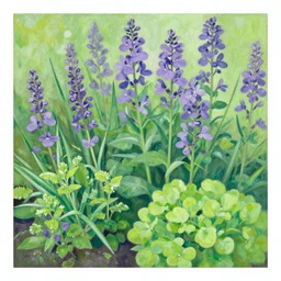 garden with purple and green flowers by lenore katz