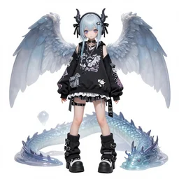 concept art of a dragon angel slime monster girl wearing a intricate outfit japanese harajuku street fashion, gapmoe yandere grimdark, dragon tail, long tail. butterfly trending on pixiv fanbox, painted by greg rutkowski makoto shinkai takashi takeuchi studio ghibli, akihiko yoshida