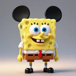 sponge bob in mickey mouse shape, sharp focus, dynamic lighting, elegant harmony.