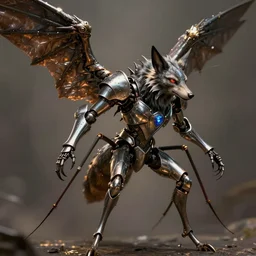A humanoid mosquito wolf, reminiscent of a winged medieval knight. Metal gear solid style.