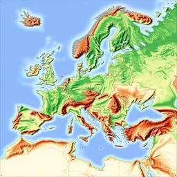mercator projection, physical map of eastern europe and scandinavia