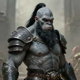 a d & d portrait of an armored gray - skinned goliath with face tattoos, sides of head shaved with black ponytail, black beard, art by deiv calviz, splash art, natural light, elegant, intricate, fantasy, atmospheric lighting, by greg rutkowski, hd wallpaper, ultra high details, cinematic composition, professional unique masterpiec