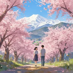 cherry blossoms in the mountains, Low level, rendered by Beeple, Makoto Shinkai, syd meade, simon stålenhag, synthwave style, digital art, unreal engine, WLOP, trending on artstation, 4K UHD image, octane render,