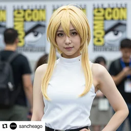 Anime girl cosplay at San Diego Comic Con 2018, instagram post, high contrast