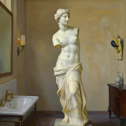 a beautiful painting venus of milos, bathroom by salvador dali realistic oil painting