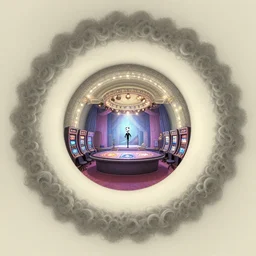 curled perspective digital art of curly indoor curly casino with a stage pale colors by anton fadeev from nightmare before christmas
