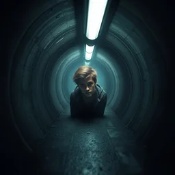 epic masterpiece of cinematographic hyperrealism where a worried teenager with depression appears in a tunnel. realistic shaded lighting poster by craig mallismo, artgerm, jeremy lipkin and michael garmash, unreal engine, radiant light, detailed and intricate environment, digital art, art station trends