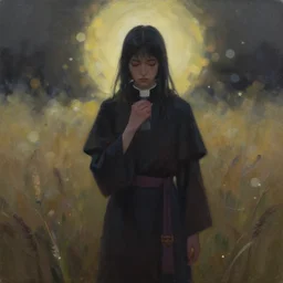 priestess of akward. gouache painting by indie concept artist, chiaroscuro, bokeh, backlighting, field of depth