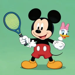 Mickey mouse playing tennis with Daisy