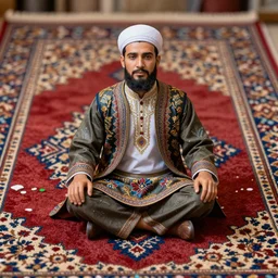close up shot of a carpeted model of a Persian mullah, anatomically correct, colourful, lots of detail, depth of field, intricate, delicate, by Jonas Jensen, Magnum photos