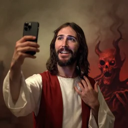 jesus taking a selfie in hell