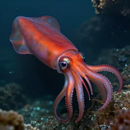 ultra realistic photo of a red giant squid, high quality, trending on art station