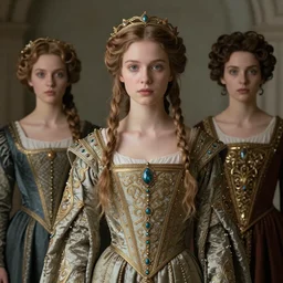 beautiful delicate young medieval queen by magali villeneuve, iris van herpen, jean delville, james jean, feminine, visionary, symbolist, ornate garments, beautifully lit