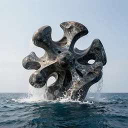 a giant abstract sculpture of the birth of the universe on the ocean water, in the style of jaume plensa, award winning, cinematic, hyper - realistic, very detailed, realistic water splashes, ray tracing, 8 k resolution, long - shot, sharp focus, low angle, 8 5 mm photograph, wide lens