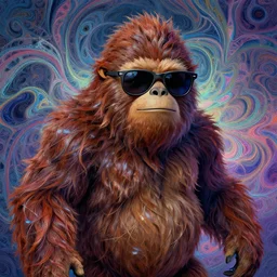 ( sasquatch, bigfoot wearing sunglasses ) ( ( ( hyper detailed masterpiece, psychedelic fractal pattern, jean giraud, digital art painting, dream wave aesthetic, georgy kurasov ) ) )