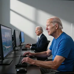 Photograph of Jeff Gerstmann playing video games with Joe Biden