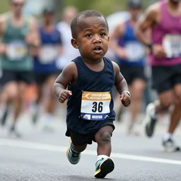 portrait of midget kanye west running in a marathon, sharp focus, 4 k editorial photograph, soft lighting, shallow depth of field, people out of focus