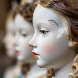 closeup profile face portrait photo of cara delevigne as a porcelain doll, nicoletta ceccoli, mark ryden, lostfish, photography 4 k, f 1. 8 anamorphic, bokeh, 4 k, canon, nikon