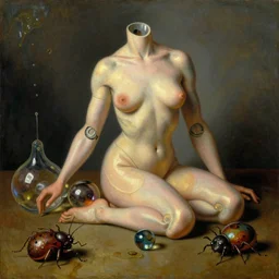 strange curvy seductive futuristic robot body, enticing colorful oil painting dutch golden age vanitas eros still life sparse composition with bulbous objects strange gooey transparent surfaces shiny metal reflections bizarre mutant meat insects rachel ruysch dali todd schorr very detailed perfect composition rule of thirds masterpiece canon 5 0 mm, cinematic lighting, photography, retro, film, kodachrome