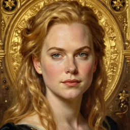 beautiful portrait of a Nicole Kidman as Grande Odalisque, beautiful eyes, face in focus, golden ratio, intricate oil painting by John William Godward by Anna Dittman by Jean-Auguste-Dominique Ingres, Neo-Gothic, Neoclassical