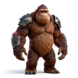armored sasquatch, stylized pixar-style 3d render, full body, standing, isolated on a pure white background, centered, whole figure in frame, sharp focus, studio lighting