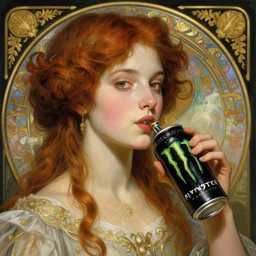 photorealistic portrait of a girl drinks monster energy, intricate, elegant, highly detailed, digital painting, artstation, concept art, matte, sharp focus, illustration, art by artgerm and greg rutkowski and alphonse mucha