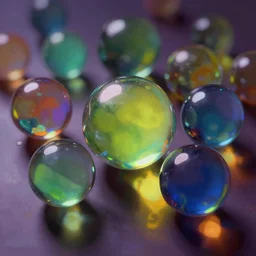 reflective marbles, james jean style, claymation style, colourful, volumetric light,, dramatic light, analogue photo, vfx art, digital painting, digital illustration, unreal engine render,