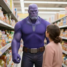 thanos lookingg for his mom in a walmart