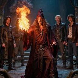 a hyper realistic frank zappa as a wizard. casting fire magic. by chiara bautista and karl kopinski and kim jung giu and weta studio, and lucasfilm and jesper ejsing and norman rockwell greg rutkowski frank frazzeta