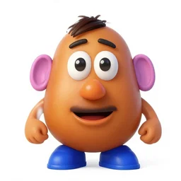 pixar cartoon family friendly potato character with a happy face and six symmetric eyes