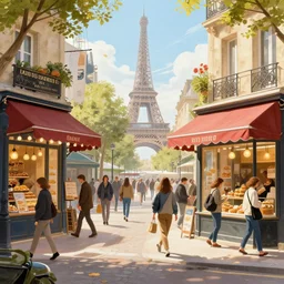 street view bakery in paris busy, fantasy, highly detailed, art by greg rutkowski