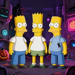 the simpsons halloween special by beksinski, banksy and tristan eaton, dark neon trimmed beautiful dystopian digital art + graffiti