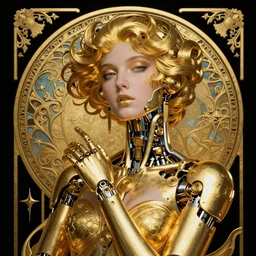 beauty art nouveau woman, gold robotic,  trending on artstation, by Artgerm