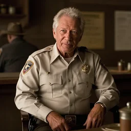 a film still of morgan freeman starring as a sheriff in a western movie, sitting in a saloon, dramatic lighting