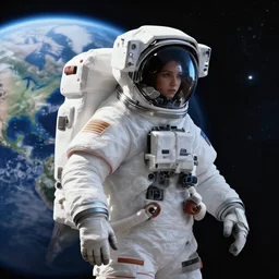 an astronaut gazing at the earth in space, female, unreal engine, highly detailed, digital painting, trending on artstation, artwork by boris vallejo