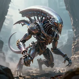 by par olofsson and tristan eaton, visually stunning, cinematic, ultra realistic, hyper realism, 1 2 k, epic, octane render, unreal engine, vfx, maya, the essence of art is passion : fresh air, scion of the swarm : thallid omnivore, robotic : machina, super intricate ornaments : the fluidity of creativity