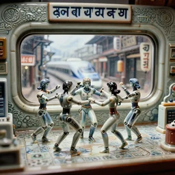 fuji gfx, wide lens ; beautiful hyperrealistic dithered film still from nepal movie of cyborg lab dance scene in style of 1 9 9 0 s frontiers in miniature porcelain retrofuturism deep emboss macro design architectural art studio photography magazine seinen manga wired devanagari brain map closeup portrait edition, real - life shinkansen window landscape view porcelain izakaya sign, highly detailed, tilt shift background