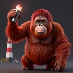 glowwave portrait of red orangutan shaking lighthouse as shaker, hyper detailed, digital art, trending in artstation, cinematic lighting, studio quality, smooth render, unreal engine 5 rendered, octane rendered, art style by pixar warner bros dreamworks disney riot games and overwatch