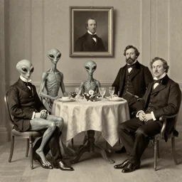 victorian portrait of gray aliens and polititians, 1850,