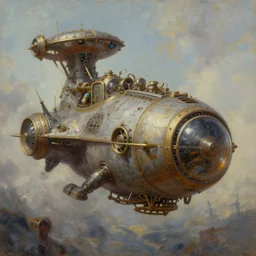 oil painting of a steampunk spaceship