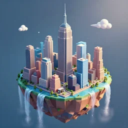 low poly art of new york city skyscrapers on a round floating island in the sky, surrounded by waterfalls, isometric art, 3d render, ray tracing, high detail, artstation, concept art, behance, smooth, sharp focus, ethereal lighting, unreal engine 5